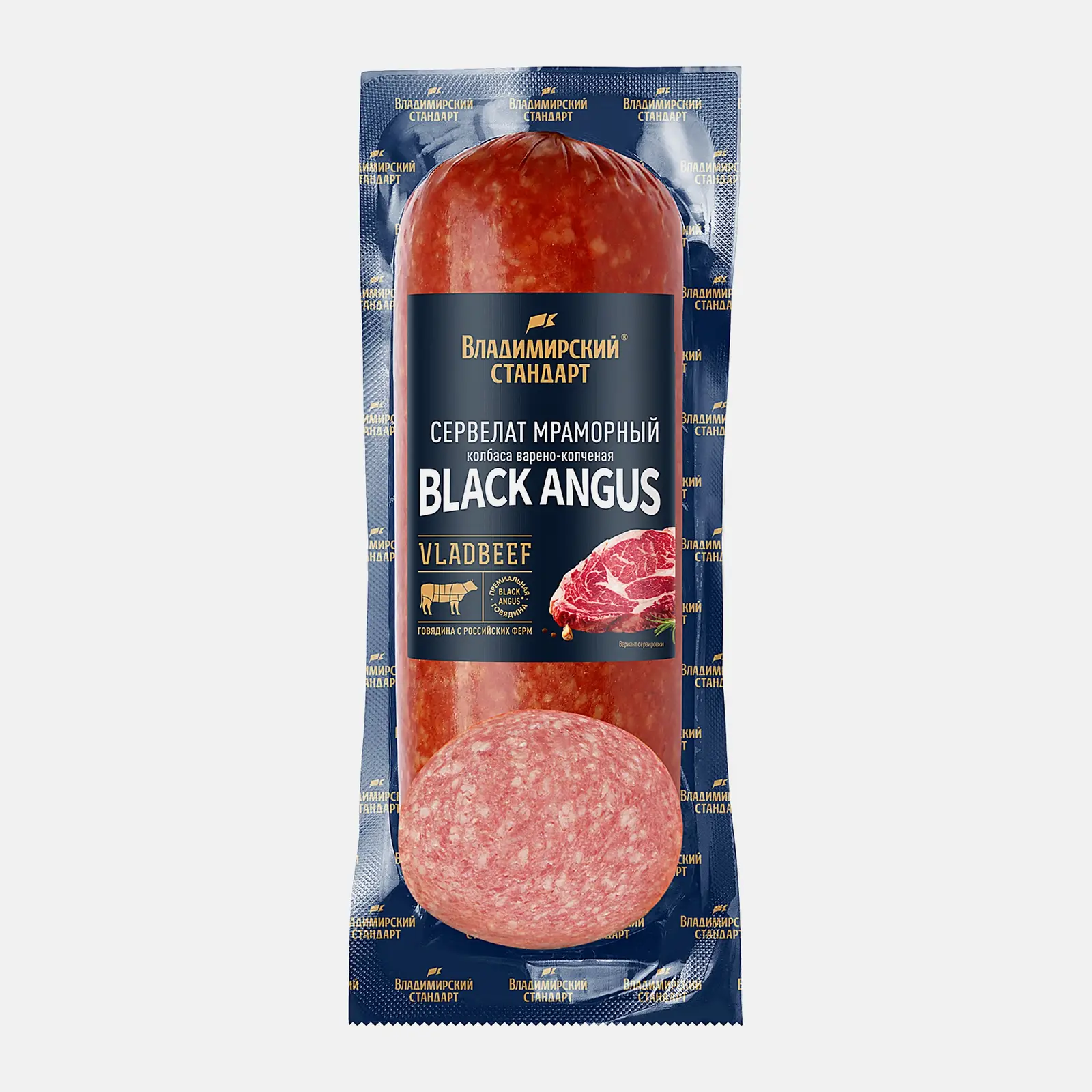 Изображение товара Колбаса Владимирский Стандарт Сервелат Мраморный варено-копченый 270г