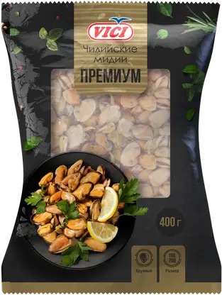 Изображение товара Мидии Vici чилийские крупные Премиум варено-мороженые 400г