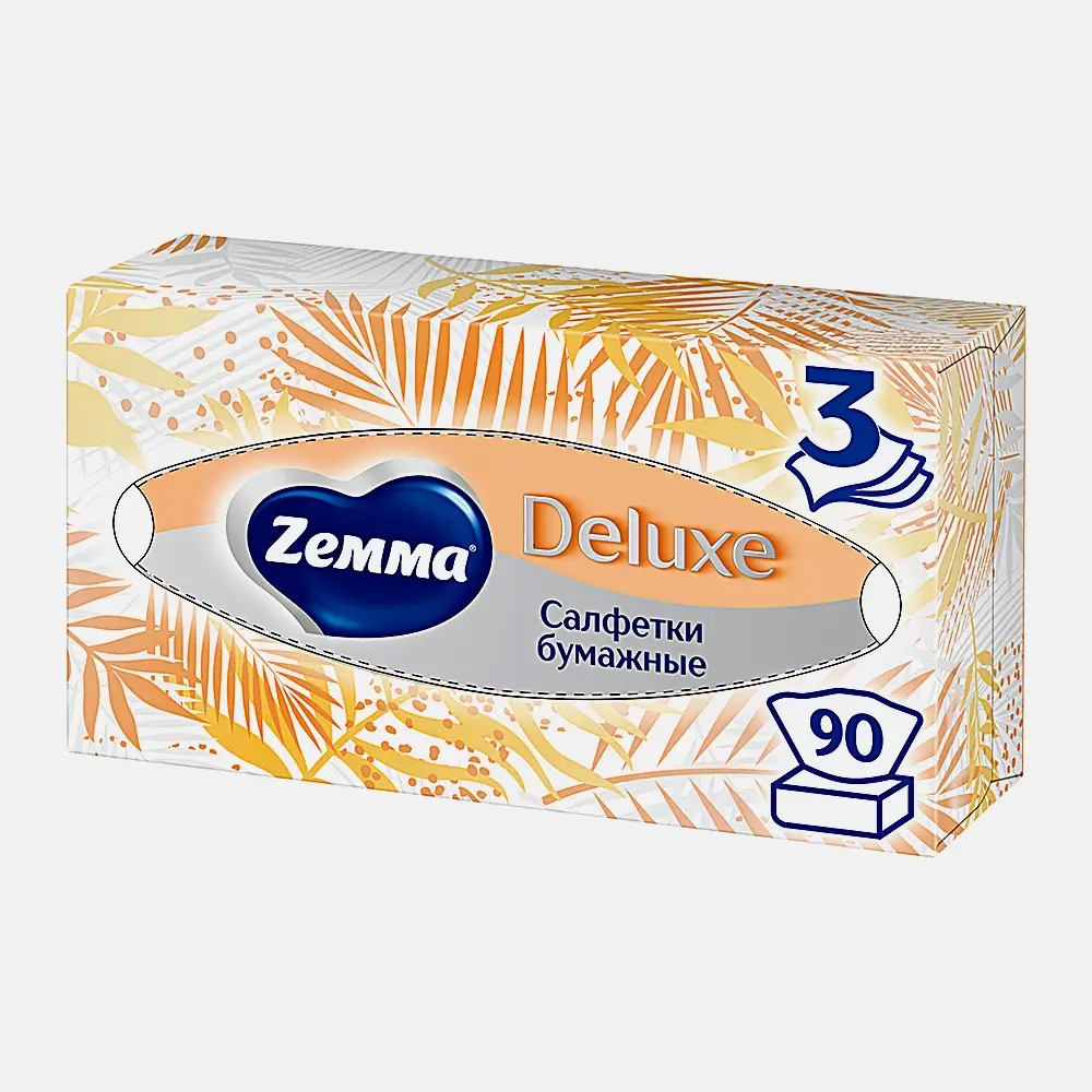 Салфетки бумажные Zewa Deluxe Design 3 слоя 90шт в ассортименте