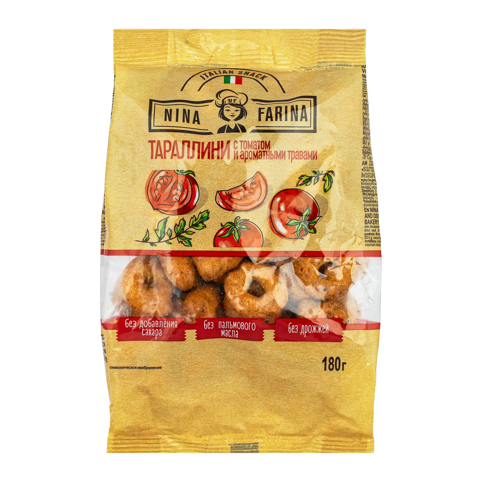 Изображение товара Тараллини с томатом и травами Nina Farina 180г натуральные итальянские сушки