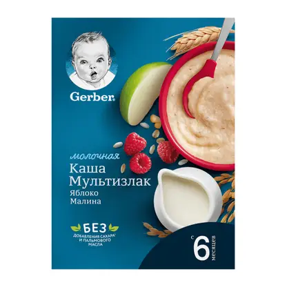 Изображение товара Каша Gerber сухая молочная с яблоком и малиной с 6 мес 180г