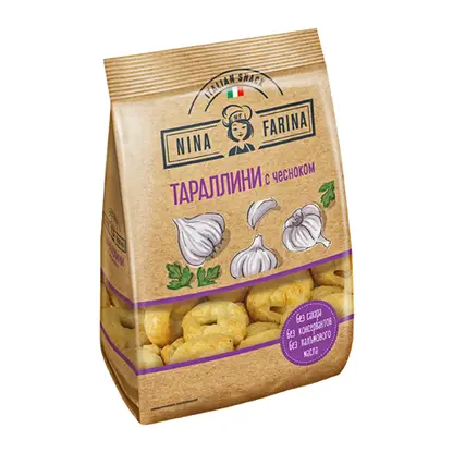 Изображение товара Тараллини с чесноком Nina Farina 180г - натуральные сушки
