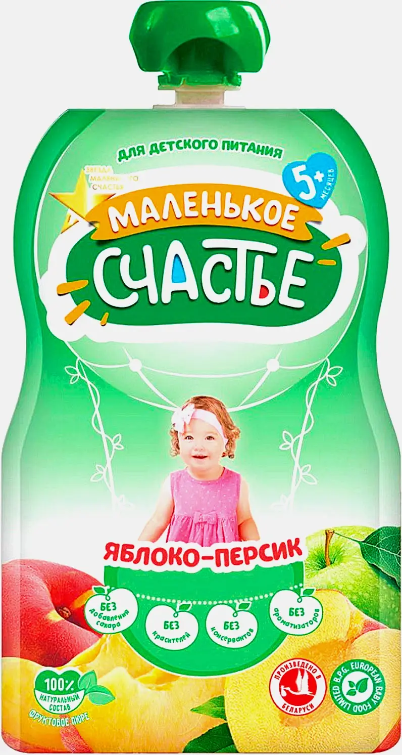 Изображение товара Пюре детское Маленькое счастье яблоко персик с 5 месяцев 90г