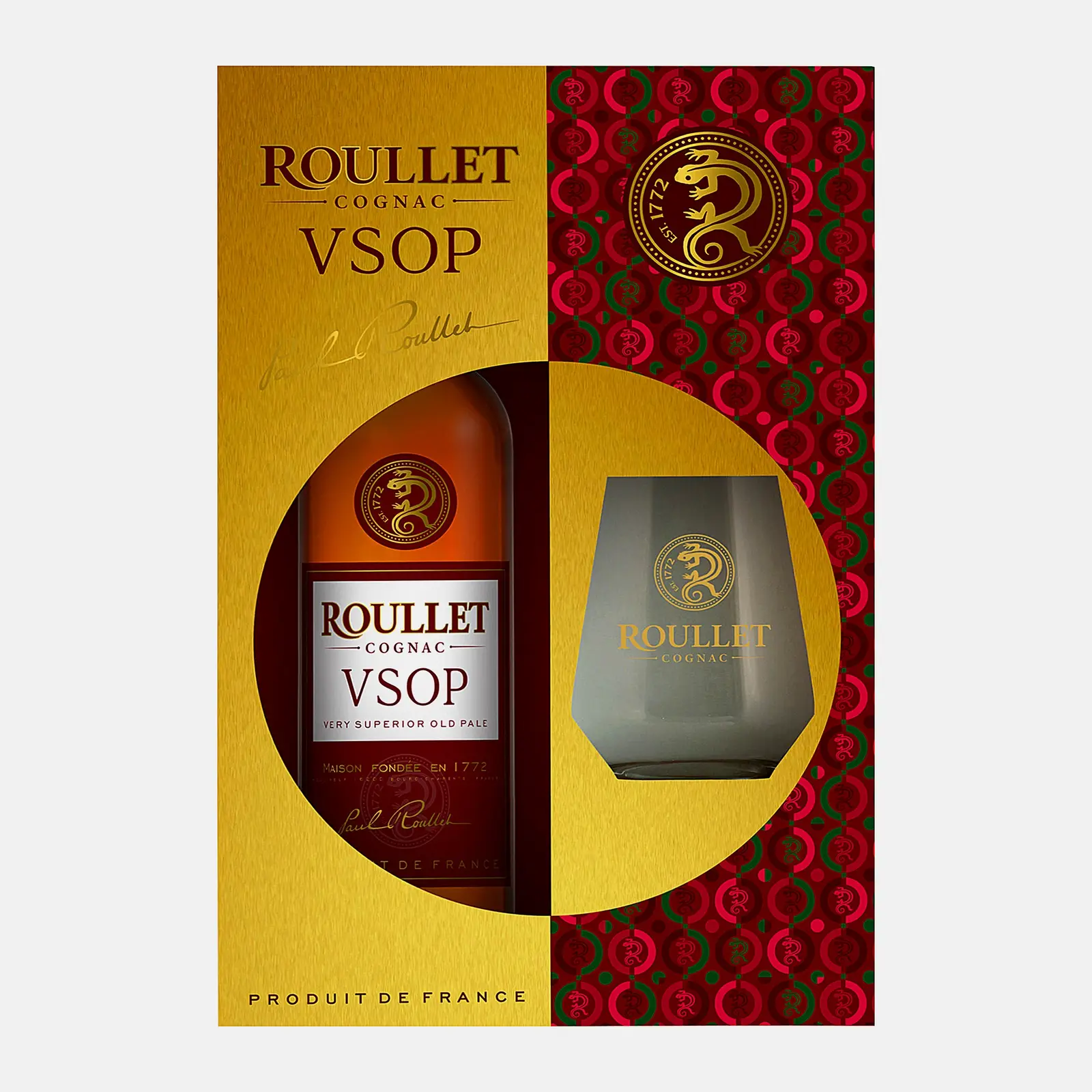 Коньяк Vsop ординарный четырехлетний Roullet 40% 500мл + стакан