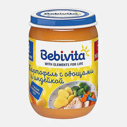 Пюре картофель с овощами и индейкой с 9 месяцев Bebivita 190г