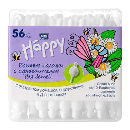 Изображение товара Ватные палочки Bella Baby Happy с экстрактом ромашки 56шт