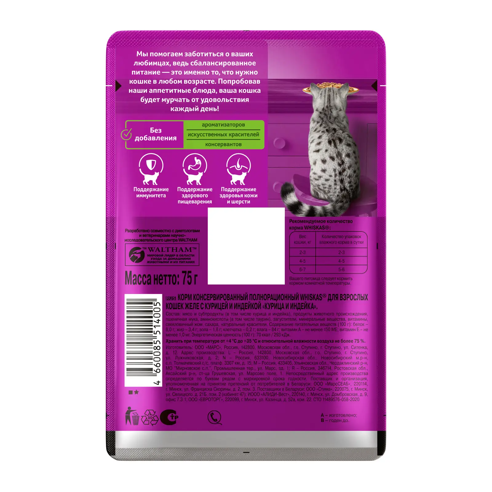 Влажный корм для кошек Whiskas Желе с курицей и индейкой 75г