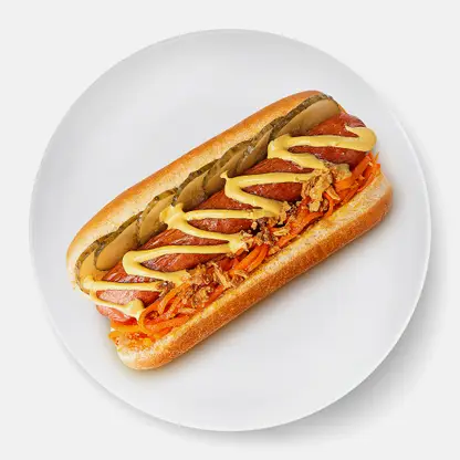 Хот-дог с сосиской из мяса птицы на пшеничной булочке 180г