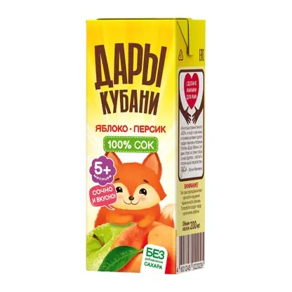 Изображение товара Сок Дары Кубани яблоко персик с мякотью с 5 месяцев 200мл