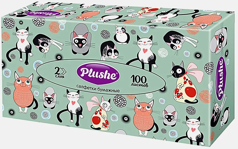 Бумажные салфетки для лица Plushe 2 слоя 21*12*6см 100 листов Бумажные салфетки для лица Plushe 2 слоя 21*12*6см 100 листов