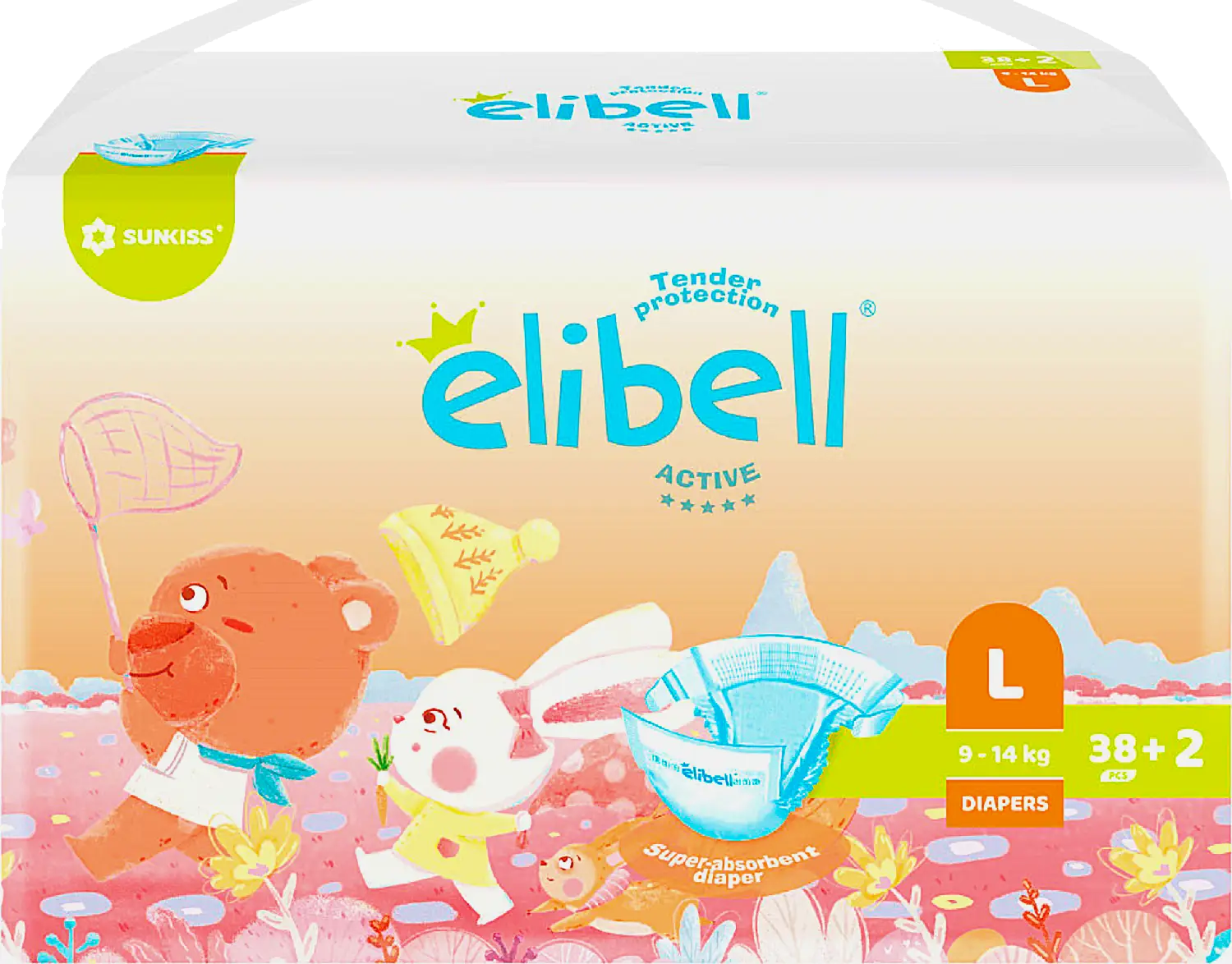 Подгузники для детей Elibell Active р.L 9-14кг 40шт