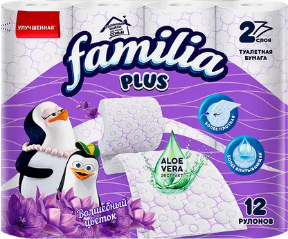 Бумага туалетная Familia Plus Волшебный цветок 2 слоя 12 рулонов
