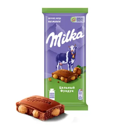 Изображение товара Молочный шоколад с цельным фундуком Milka 80г