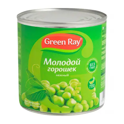 Изображение товара Горошек зеленый Green Ray из мозговых сортов 400 г натуральный продукт