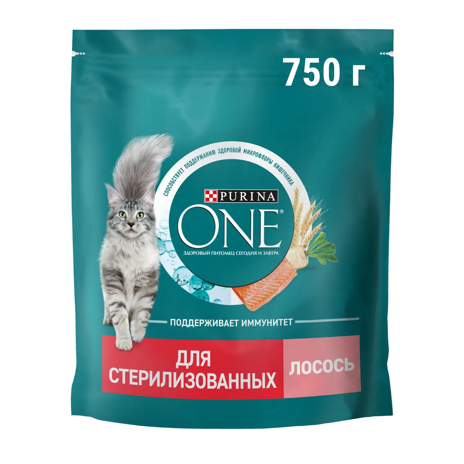 Сухой корм Purina One для стерилизованных кошек и кастрированных котов с высоким содержанием лосося и пшеницей 750г