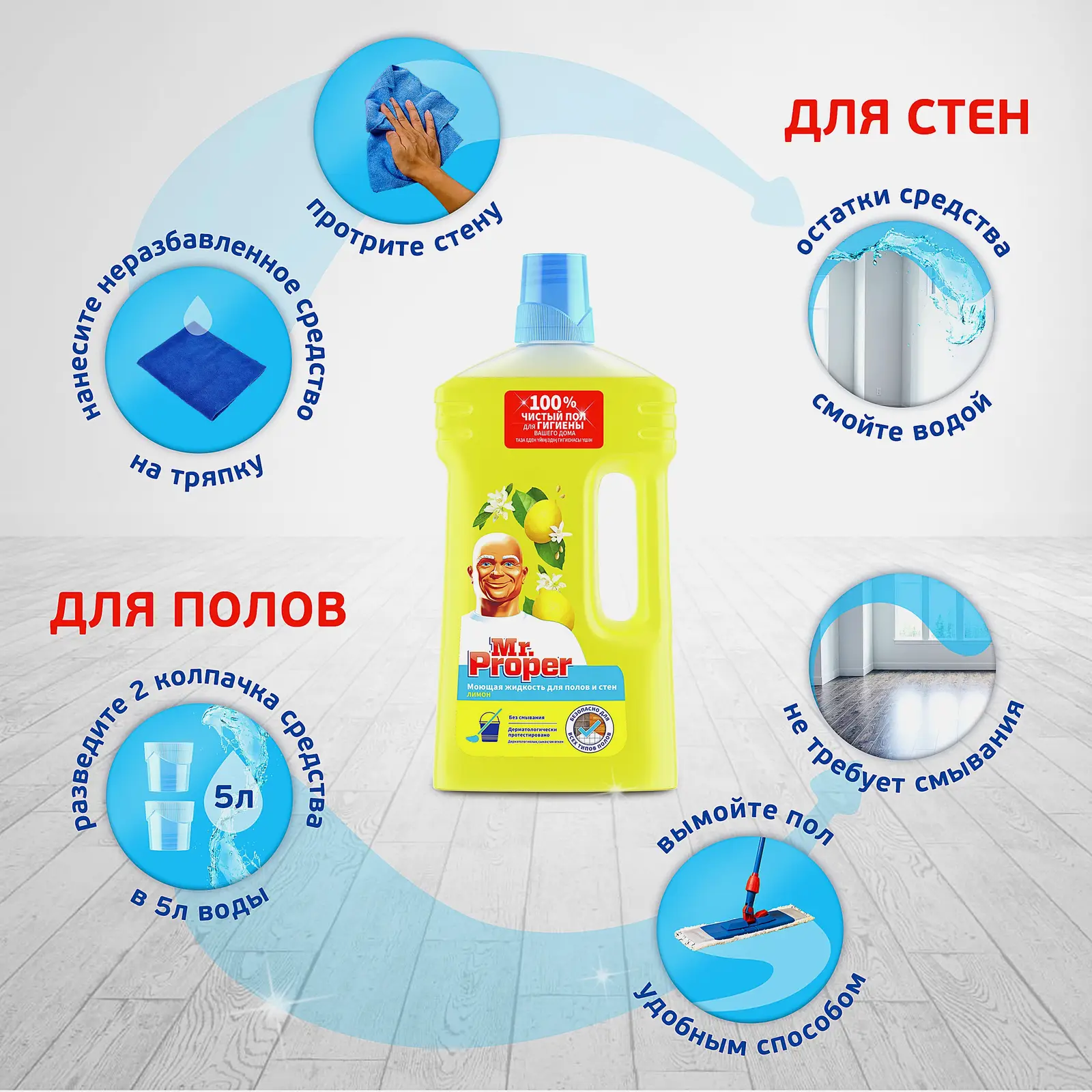 Моющая жидкость для полов и стен Mr.Proper Лимон 1.5л