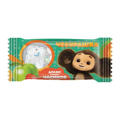 Изображение товара Драже Чебурашка часики со вкусом клубники и яблока 12г
