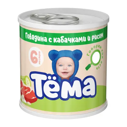Изображение товара Пюре Тема Говядина с кабачками и рисом 6% с 6 месяцев 90г