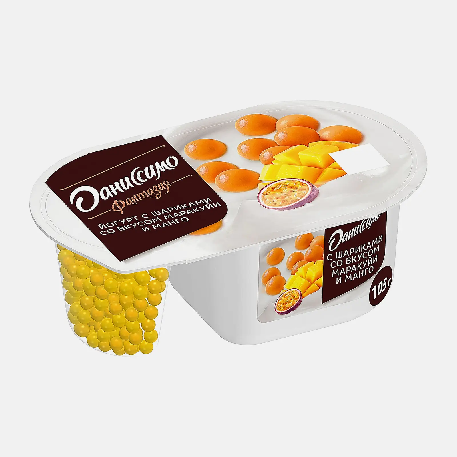 Йогурт Даниссимо Фантазия с хрустящими шариками Манго и маракуйя 105г