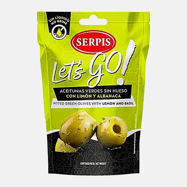 Оливки зеленые с лимоном и базиликом без косточек Lets Go! 70г