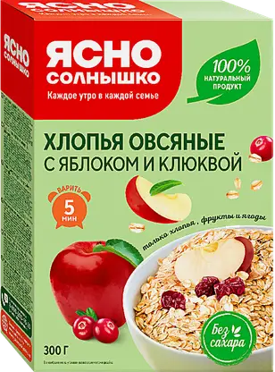 Хлопья Ясно солнышко Овсяные с клюквой и яблоком 300г