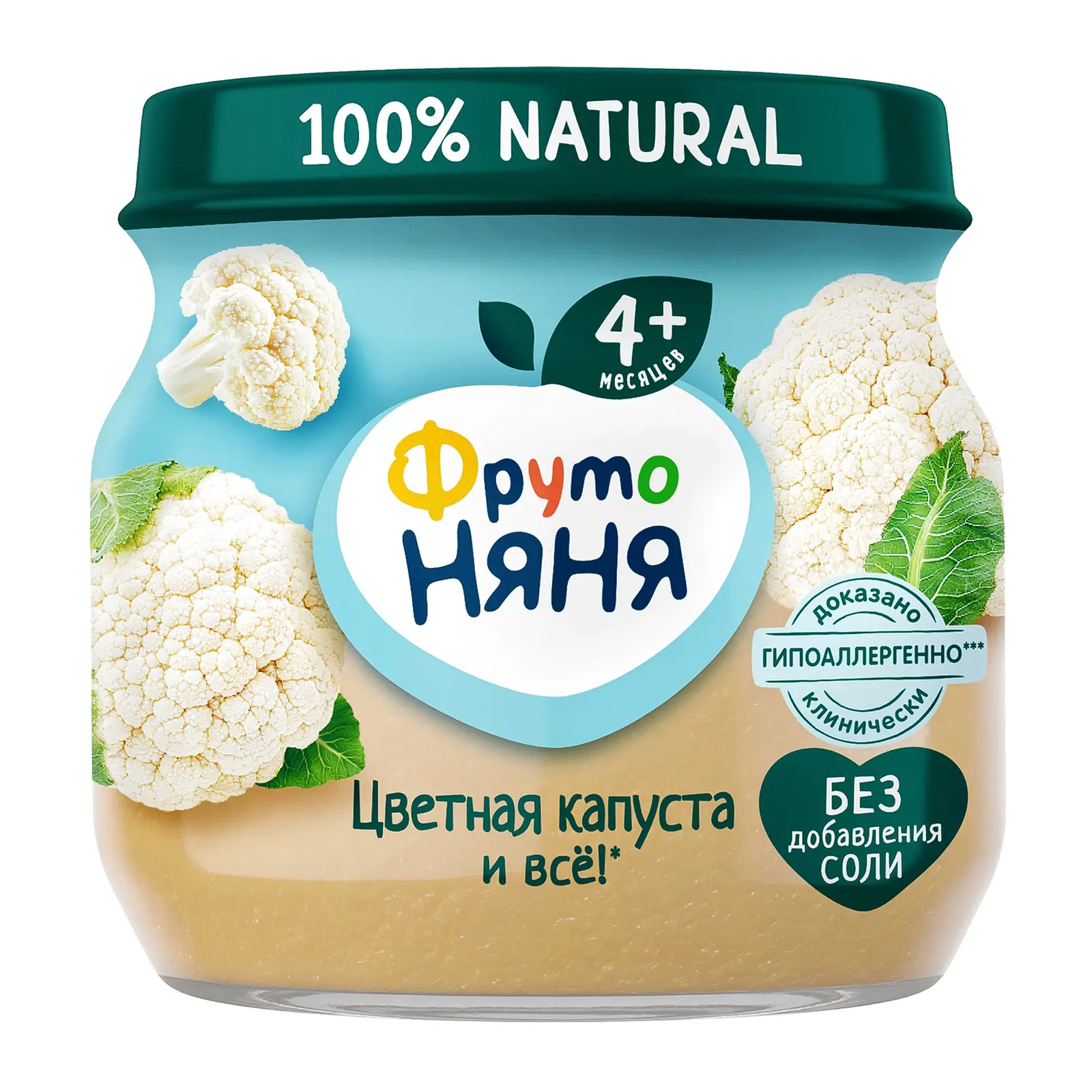 Изображение товара Пюре из цветной капусты Фрутоняня 80 г для детей от 4 месяцев натуральное