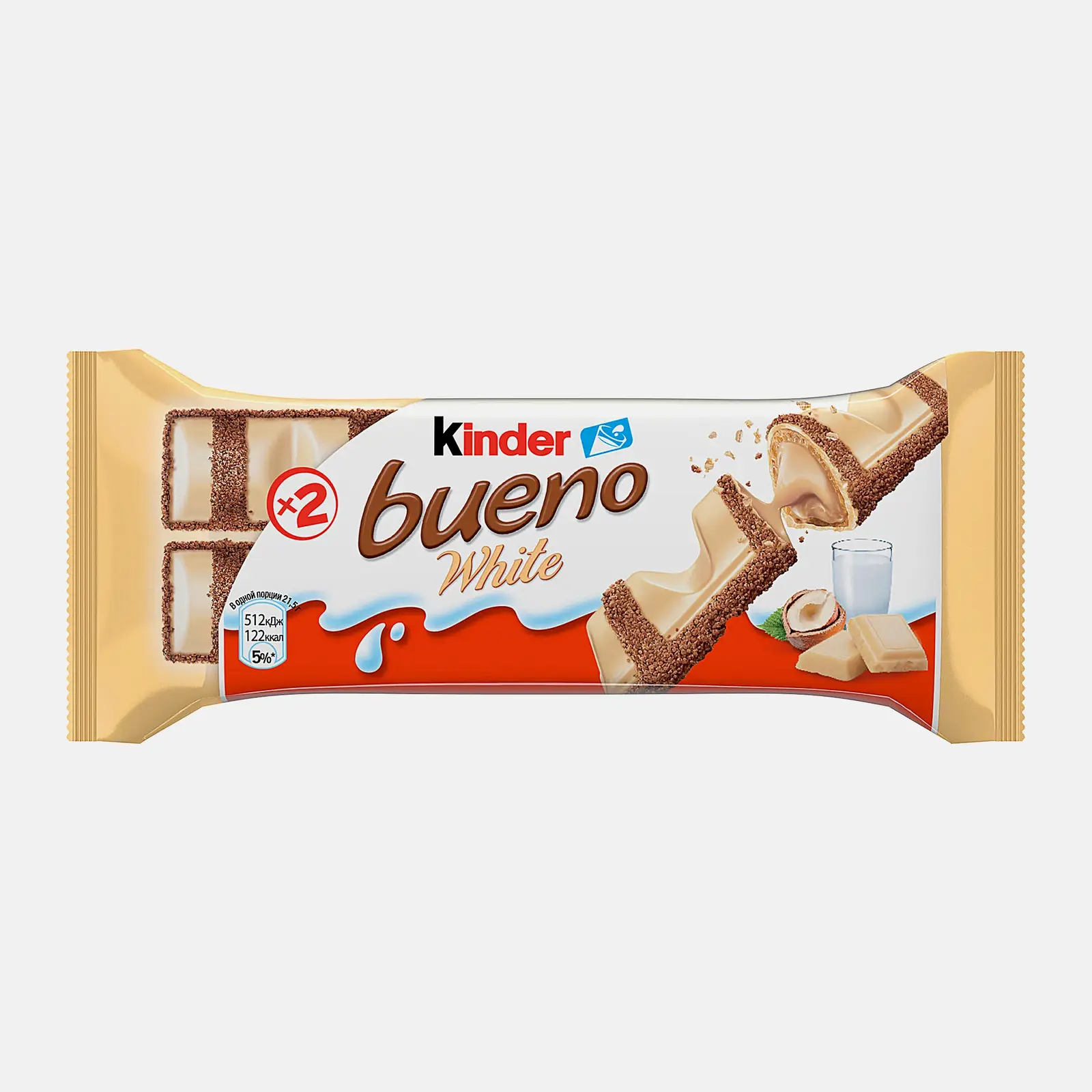 Изображение товара Вафли Bueno White с белым шоколадом и молочно-ореховой начинкой Kinder 39г Изображение товара Вафли Bueno White с белым шоколадом и молочно-ореховой начинкой Kinder 39г