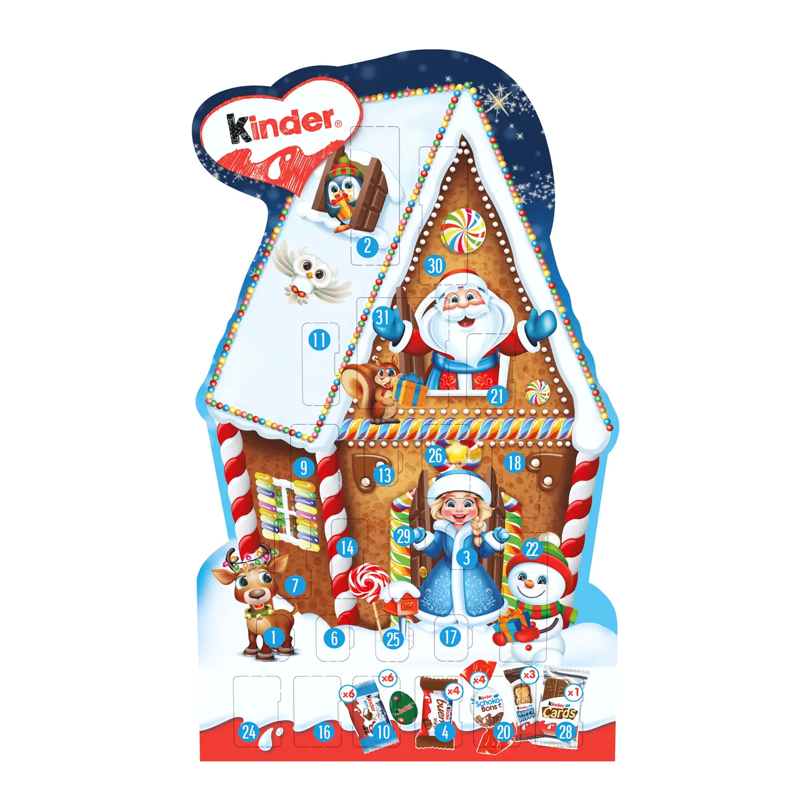 Изображение товара Адвент-календарь Kinder 198г с шоколадными конфетами и вафлями