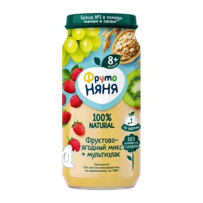 Изображение товара Детское пюре фруктово-ягодный микс и мультизлаки 250г Фрутоняня