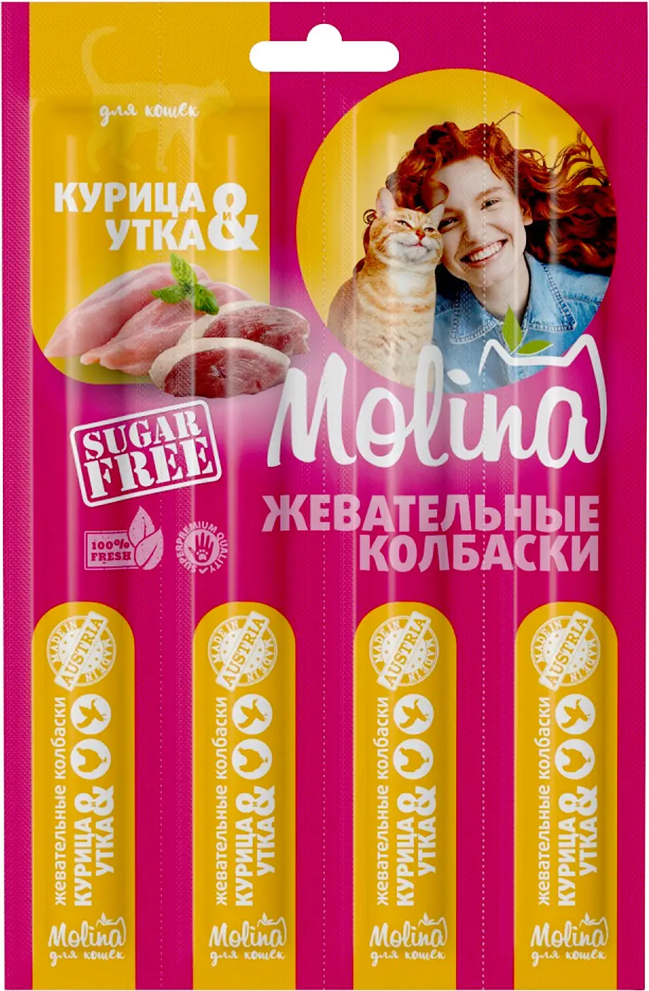 Жевательные колбаски для кошек Molina Курица и утка 20г