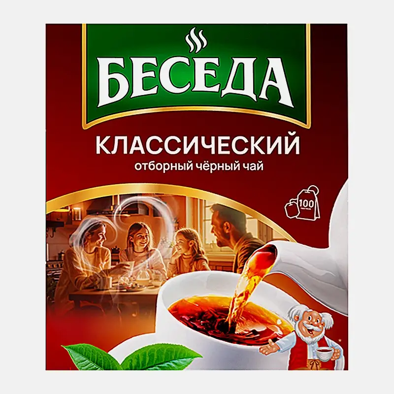 Изображение товара Чай черный Беседа классический байховый 100 пакетиков 200 гр