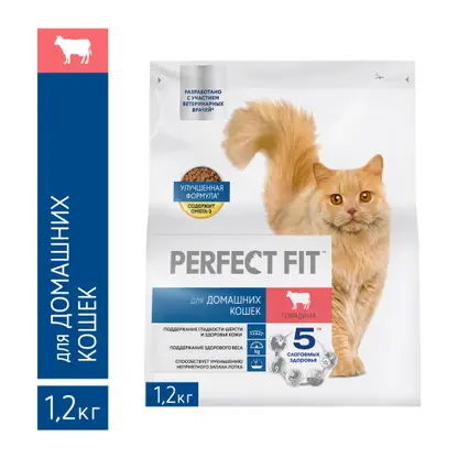 Изображение товара Сухой корм для домашних кошек с говядиной Perfect Fit 1.2кг