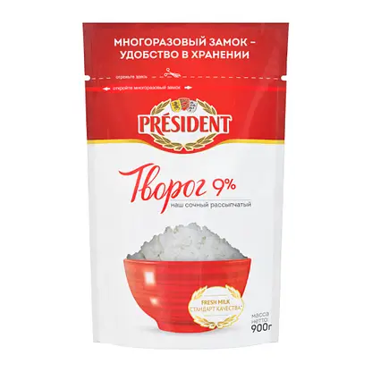 Изображение товара Творог President рассыпчатый 9% 900г