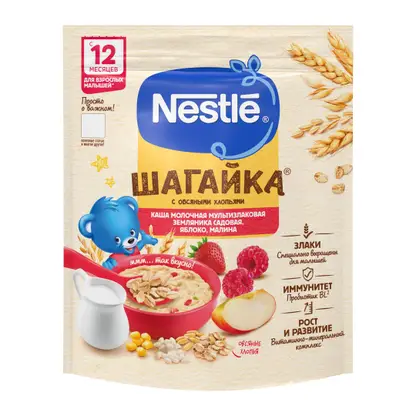 Изображение товара Каша Nestle Шагайка 4 злака земляника яблоко малина с 12месяцев 190г