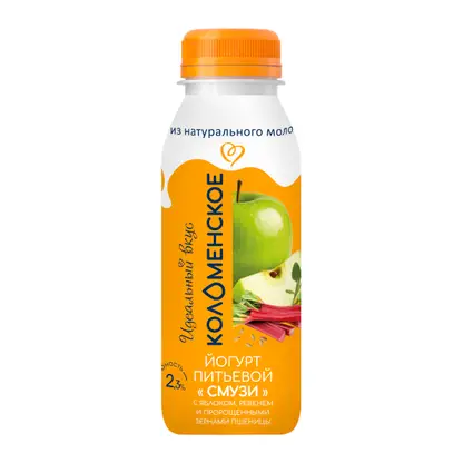 Изображение товара Питьевой йогурт Смузи с яблоком ревенем и зернами пшеницы Коломенское 2.3% 260мл