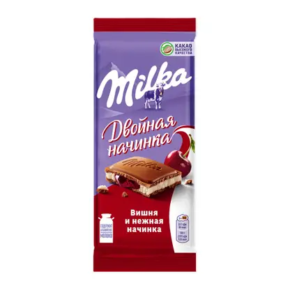 Изображение товара Шоколад Milka молочный Двойная начинка вишня и нежная начинка 80г