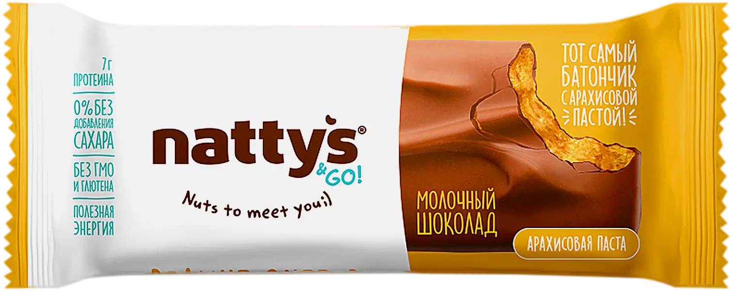 Шоколадный батончик Peanut с арахисовой пастой в молочном шоколаде Nattysgo 45г