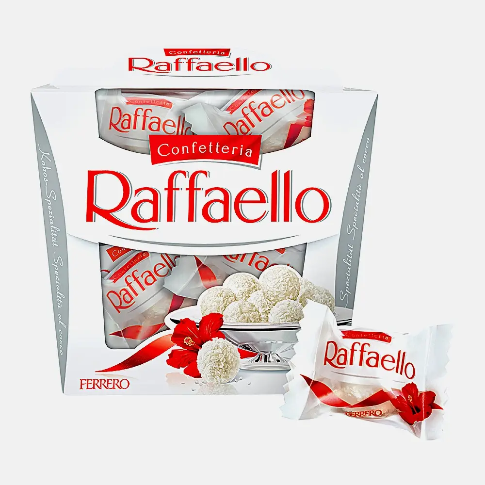 Изображение товара Конфеты Raffaello с миндалём в кокосовой стружке 150г Изображение товара Конфеты Raffaello с миндалём в кокосовой стружке 150г