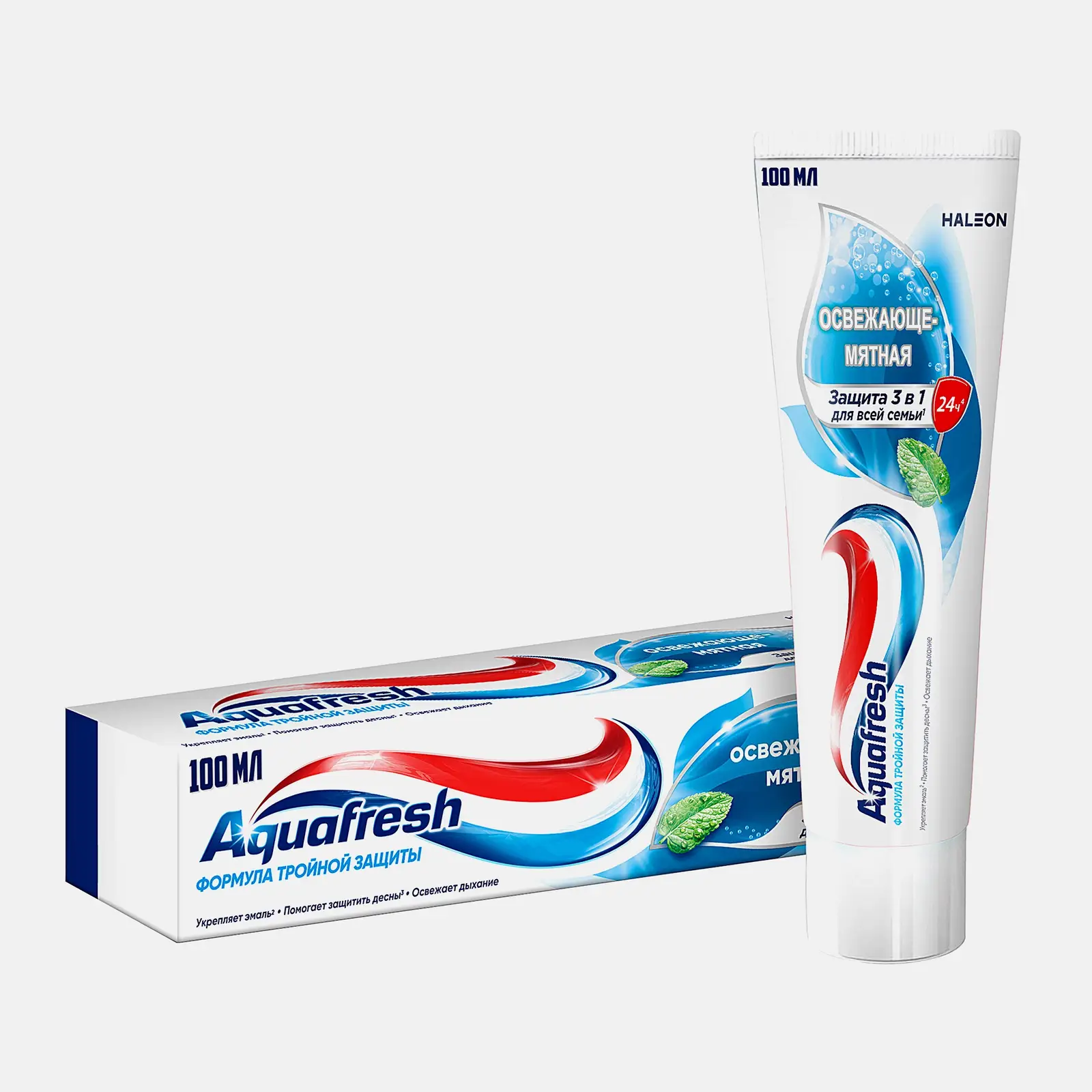 Зубная паста Aquafresh Тройная защита Освежающе-мятная с фтором 100мл Зубная паста Aquafresh Тройная защита Освежающе-мятная с фтором 100мл