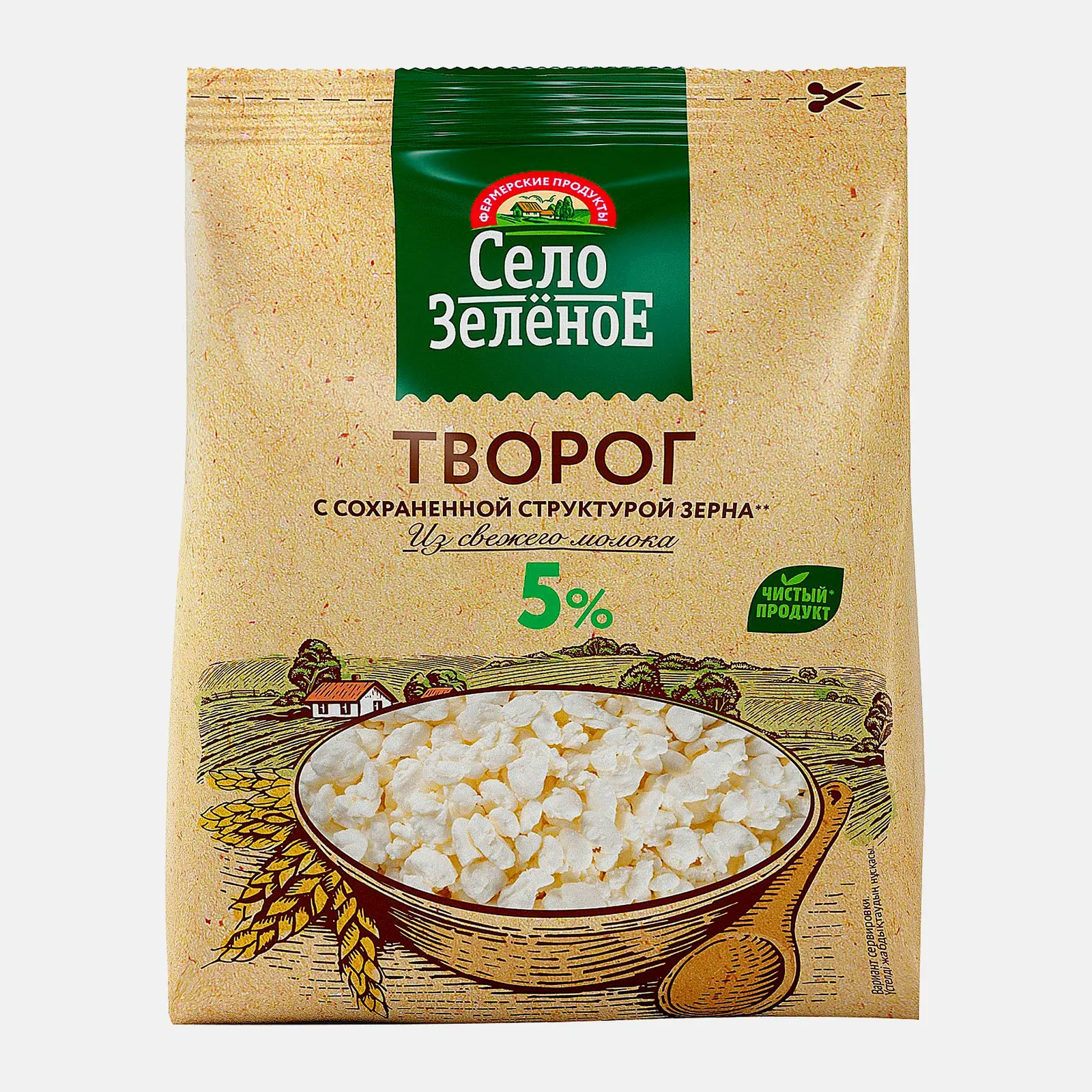 Изображение товара Творог Село Зеленое 5% 300 г - натуральный полезный маложирный продукт
