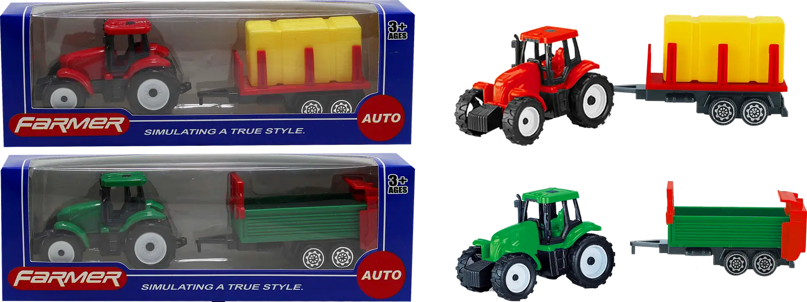 Игрушка KiddieDrive Фермерский трактор с прицепом 20.5*6.8*4.8см 300г