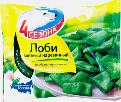 Лоби 4 Сезона зеленый нарезанный быстрозамороженный 400г