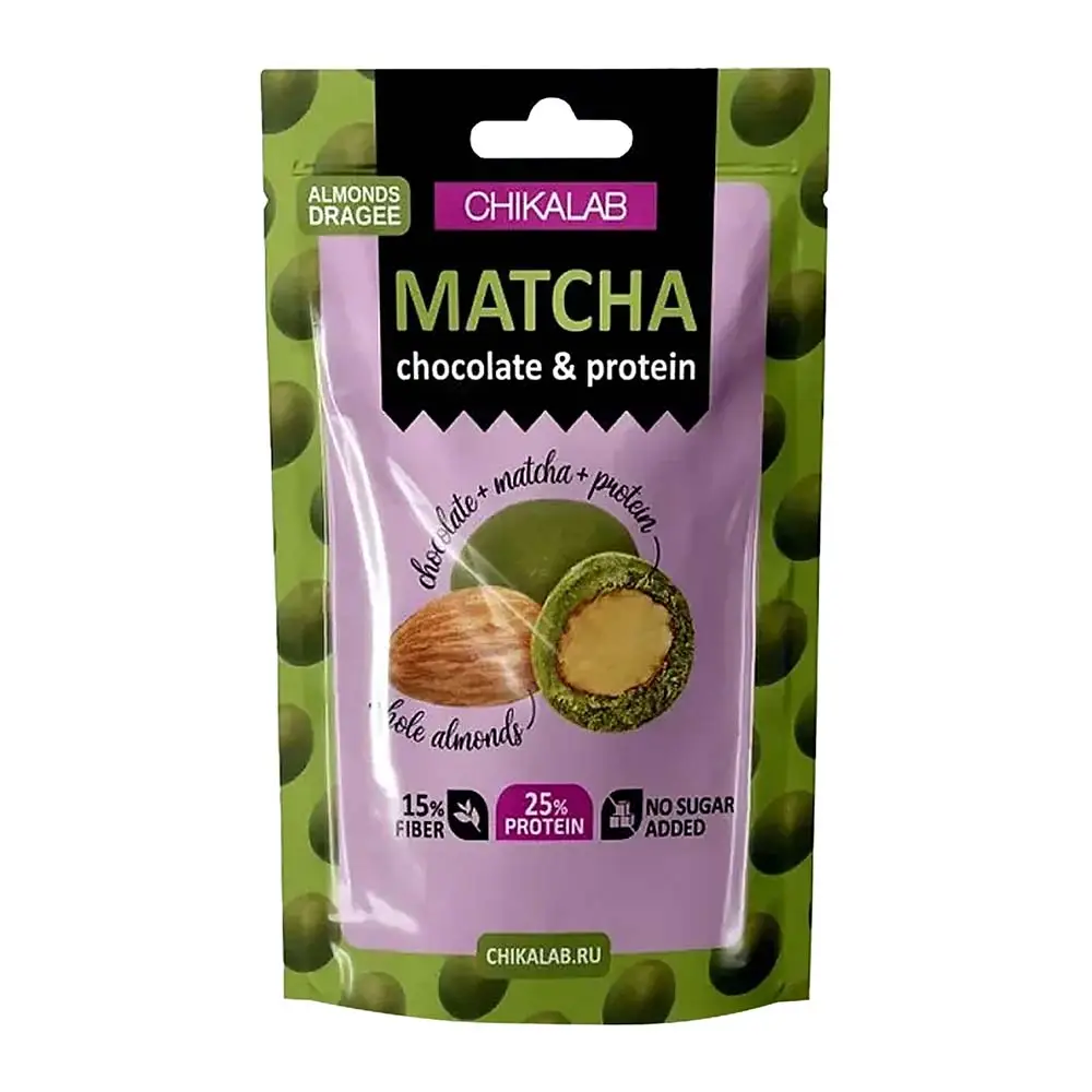 Изображение товара Драже Миндаль в белом шоколаде с зеленым чаем без сахара Chikalab 120г