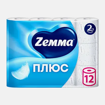 Туалетная бумага Zemma Плюс без аромата 2 слоя 12 рулонов в ассортименте