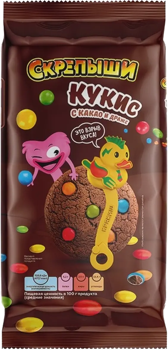 Изображение товара Печенье Кукис с какао и драже Скрепыши 180г