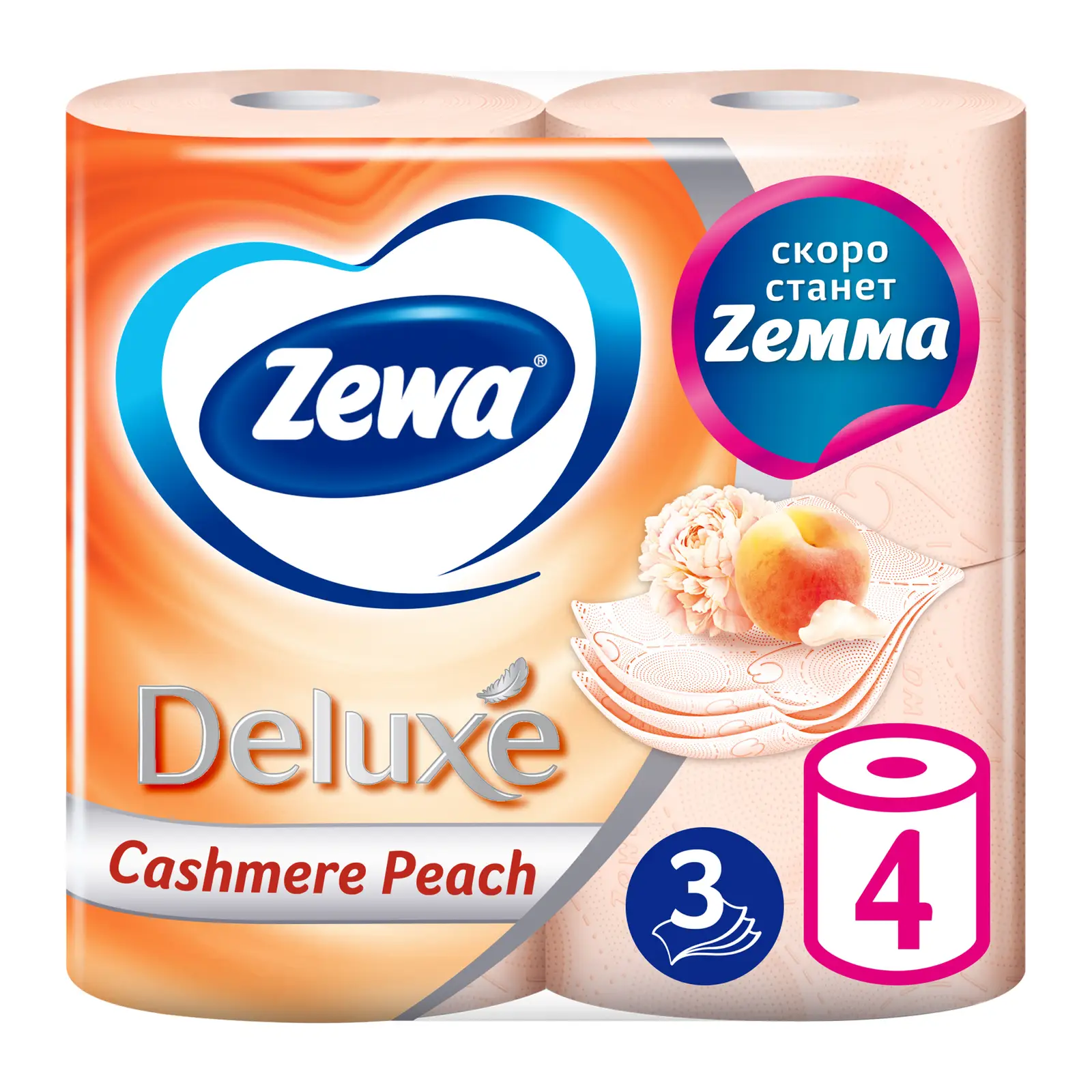 Изображение товара Туалетная бумага Zewa Deluxe с ароматом персика 3 слоя 4 рулона