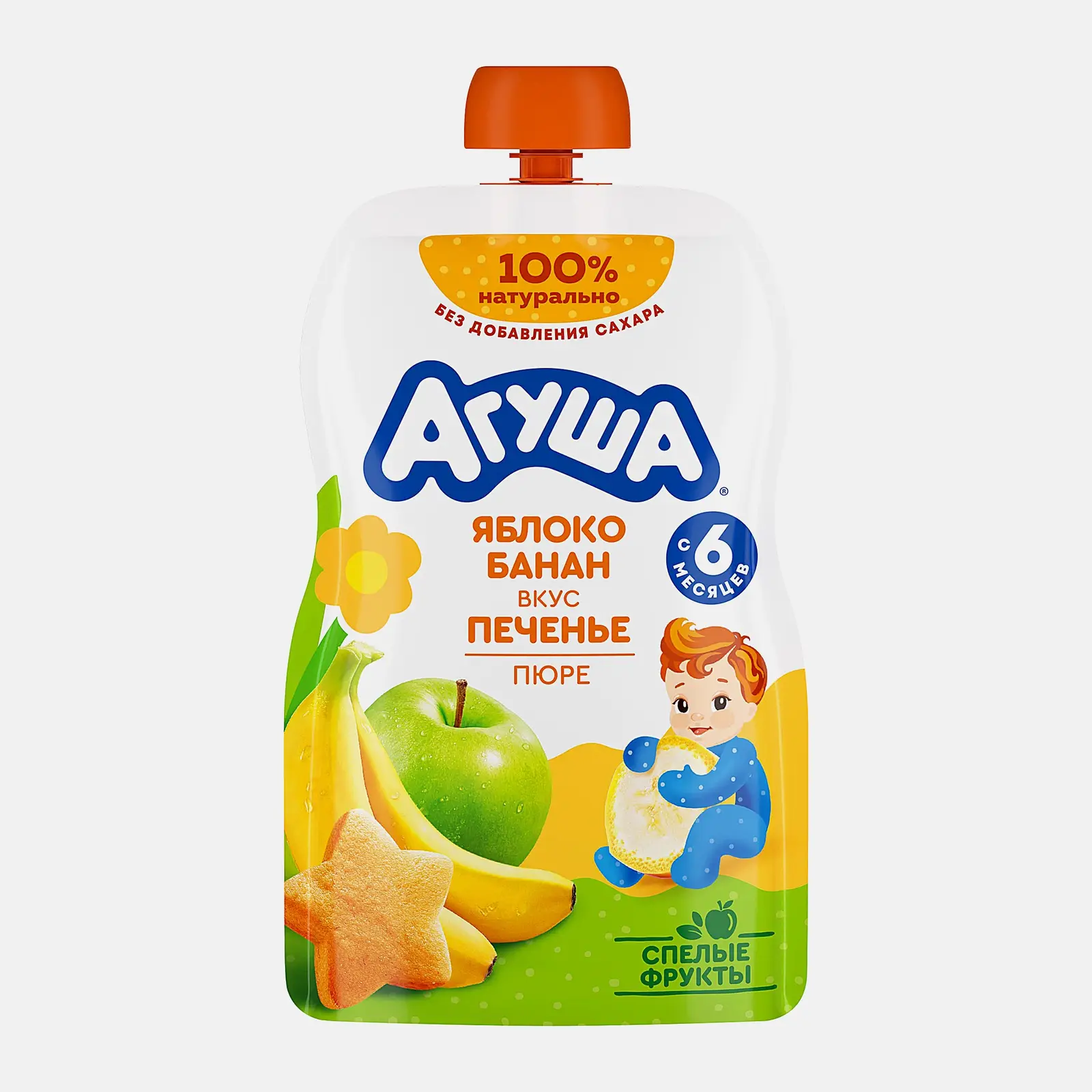 Изображение товара Пюре Агуша Яблоко банан печенье 90г для малышей с 6 месяцев