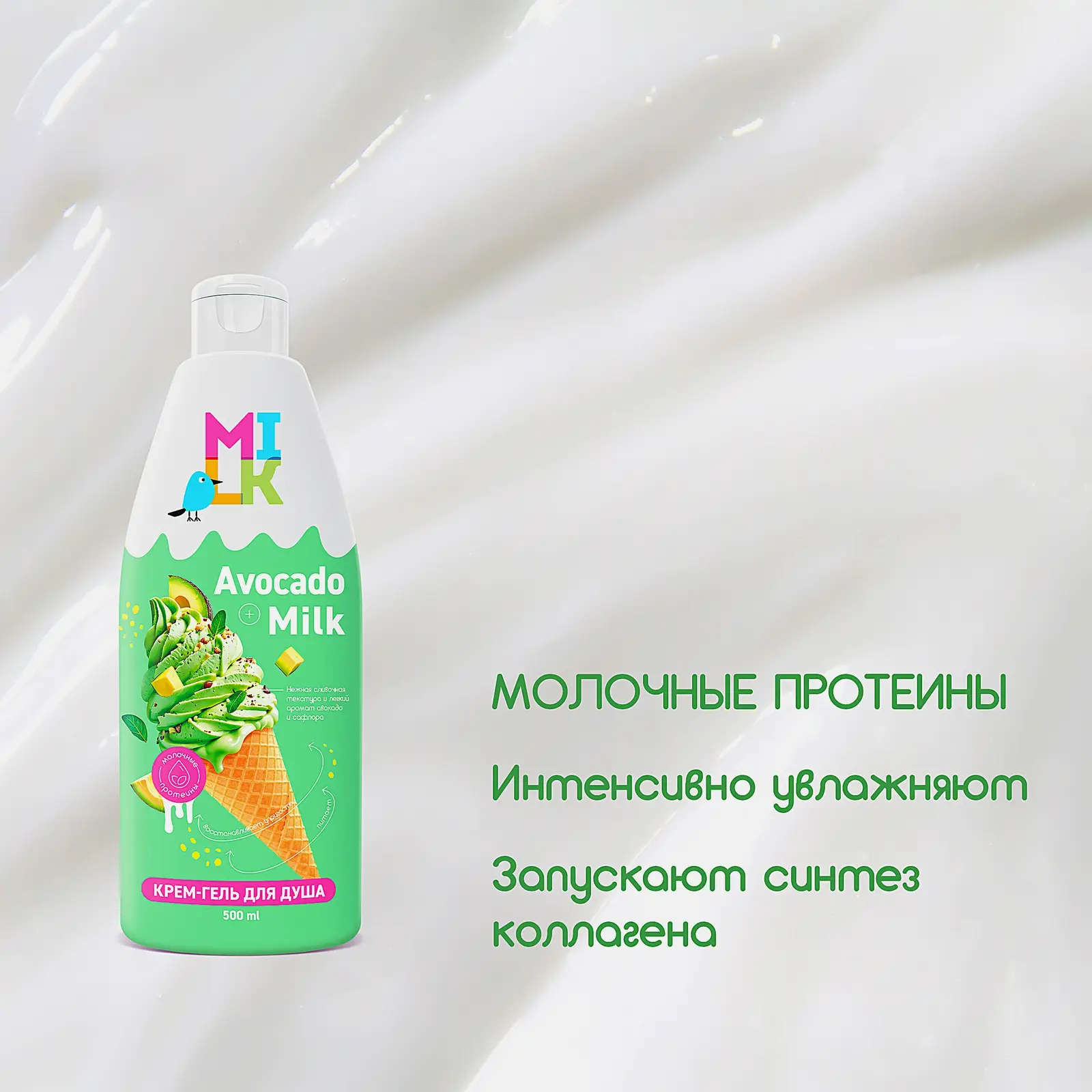 Крем-гель для душа Молоко и авокадо Milk 500мл - фото 3