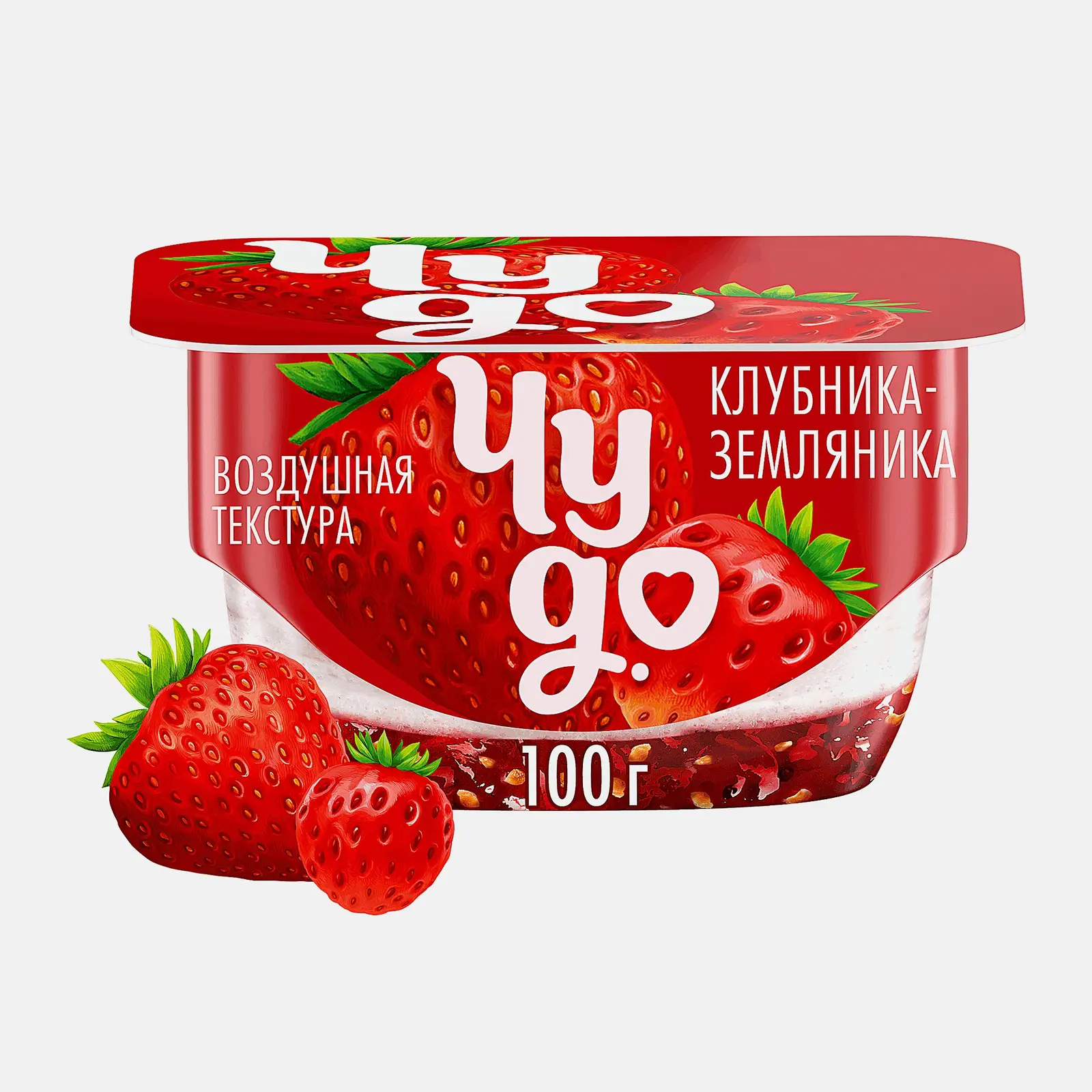Изображение товара Десерт творожный Чудо Клубника земляника 4% 100г - натуральный фруктовый десерт