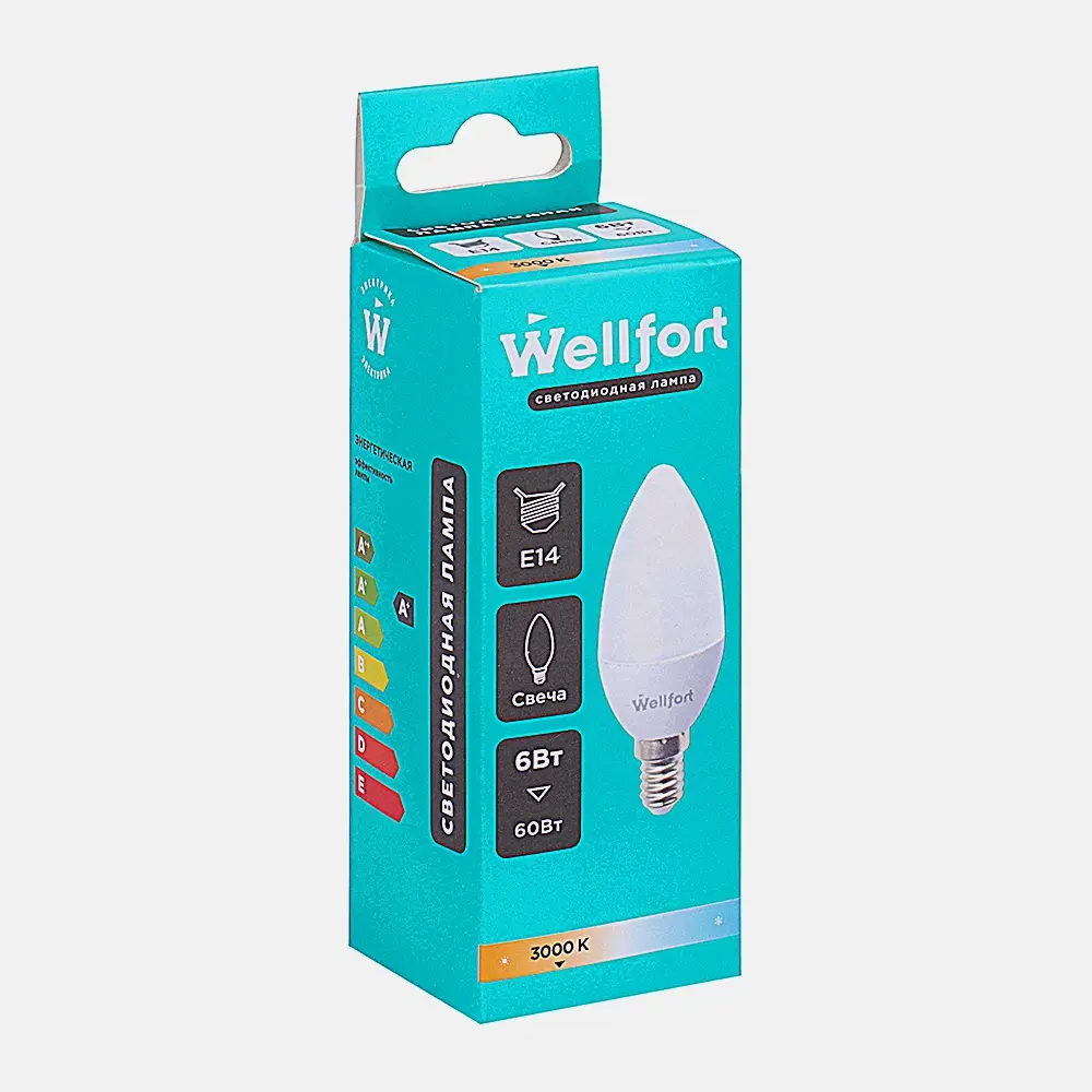 Лампа Wellfort светодиодная свеча 6Вт Е14 тёплый